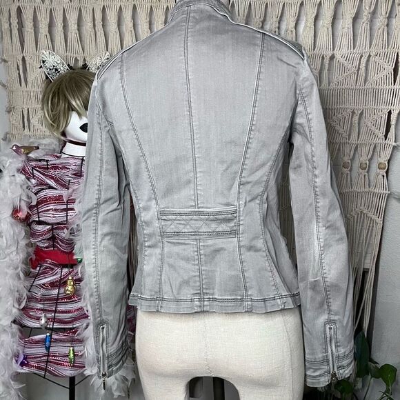 White House Black Market quilted denim jacket military moto cut sz 2 - Picture 2 of 11